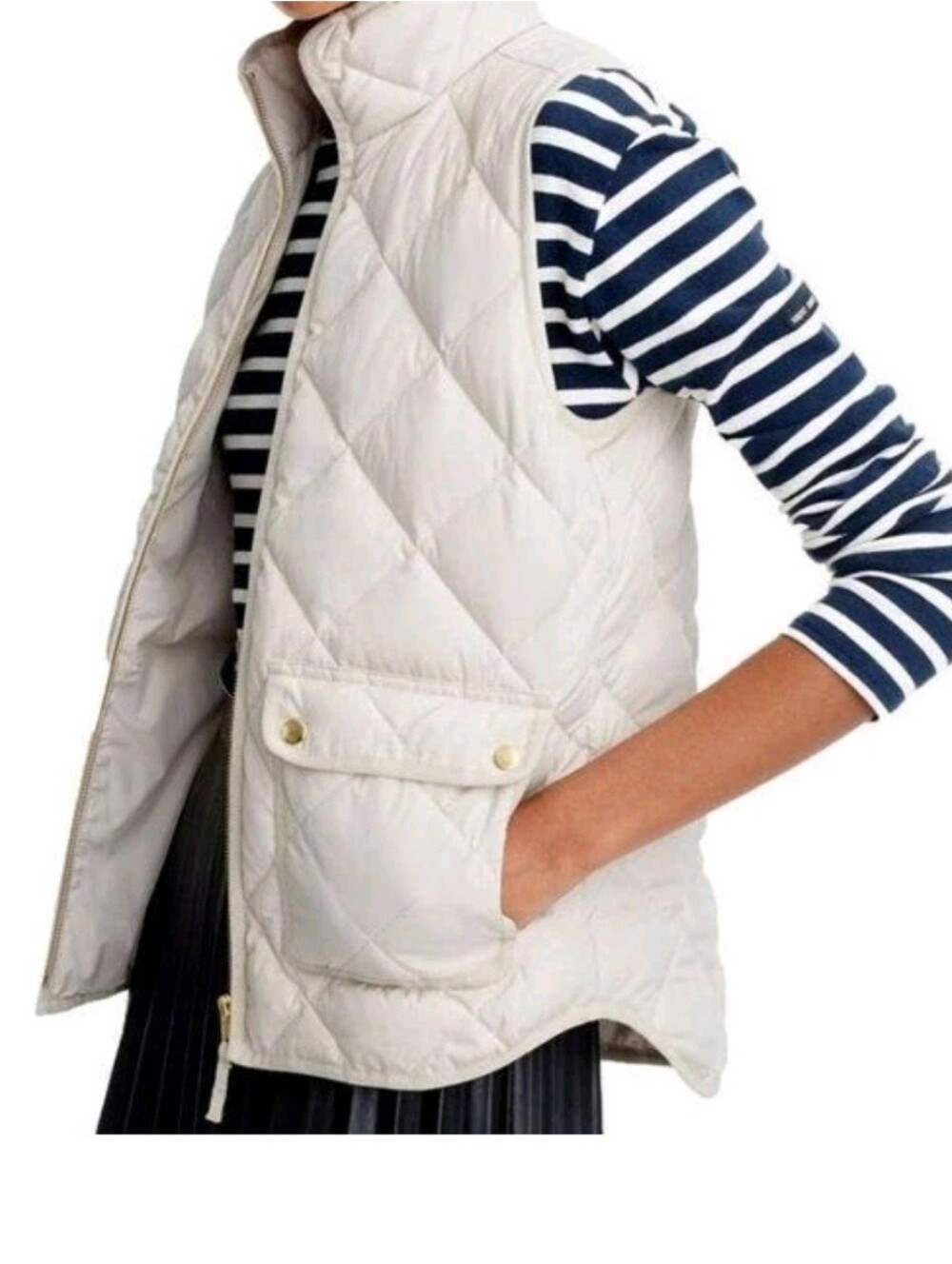 J Crew Vest Womens L Excursion Quilted Ivory Down Puffer Outdoor Packable Casual